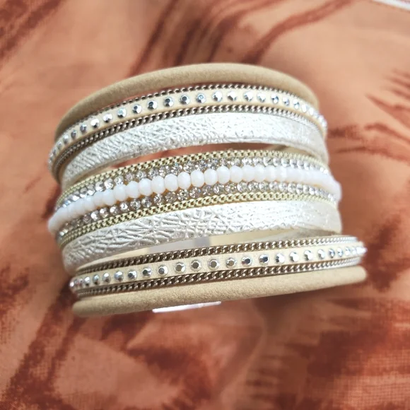 FINAL DROP!! Tan Faux Suede & Gold Faux Leather Bohemian Wrap Style Bracelet - Picture 6 of 9